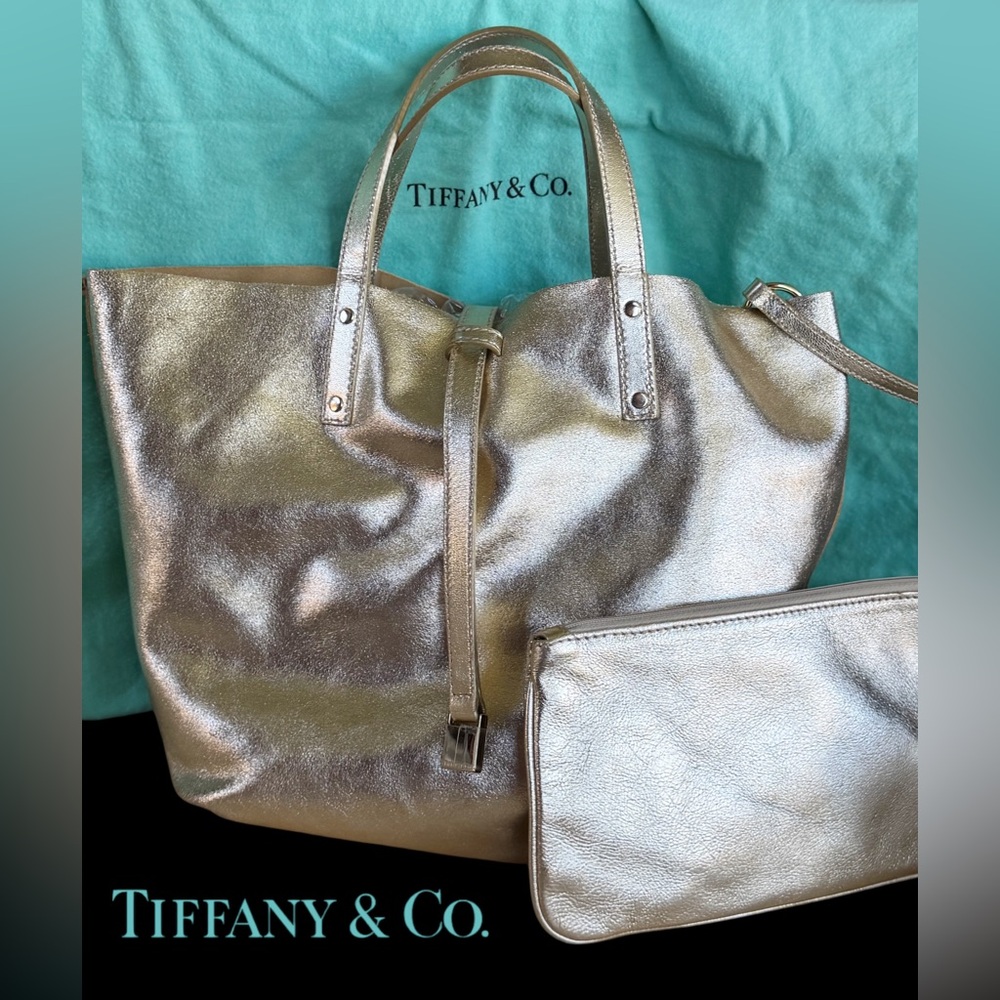Tiffany & Co. Metallic Reversible Leather Tote with Pouchette & Dusty GORGEOUS!
